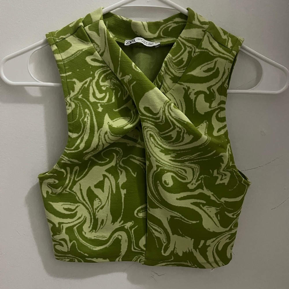 Dark and light Green swirl cropped top